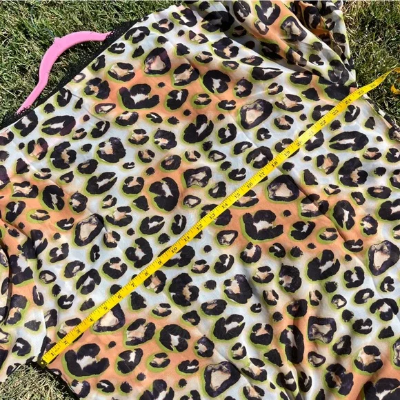 Leopard print long chiffon sheer kimono with black scalloped lace trim size M - Picture 6 of 7